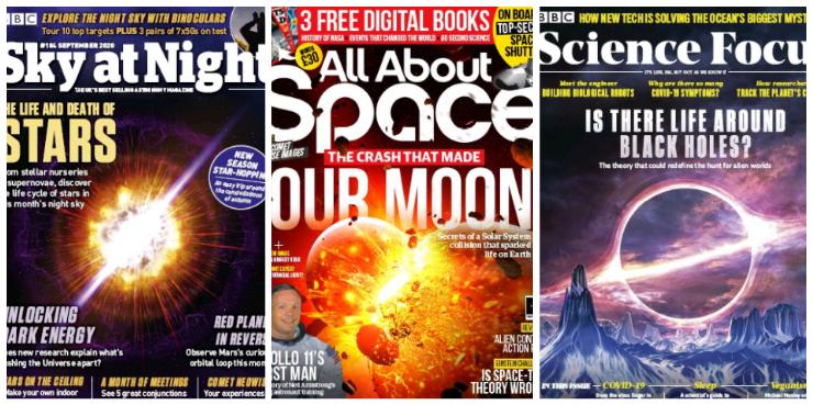 Covers side-to-side: Sky at Night, All about Space, Science Focus