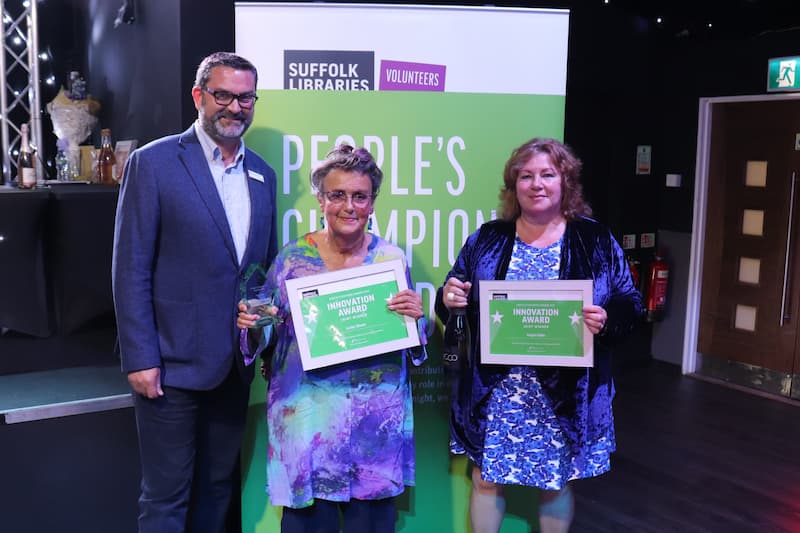 Jon Neal, CEO of Suffolk Mind presenting the award to Jane Jenkins and Nicola Flowitt who were accepting the award on behalf of Angela and Lesley