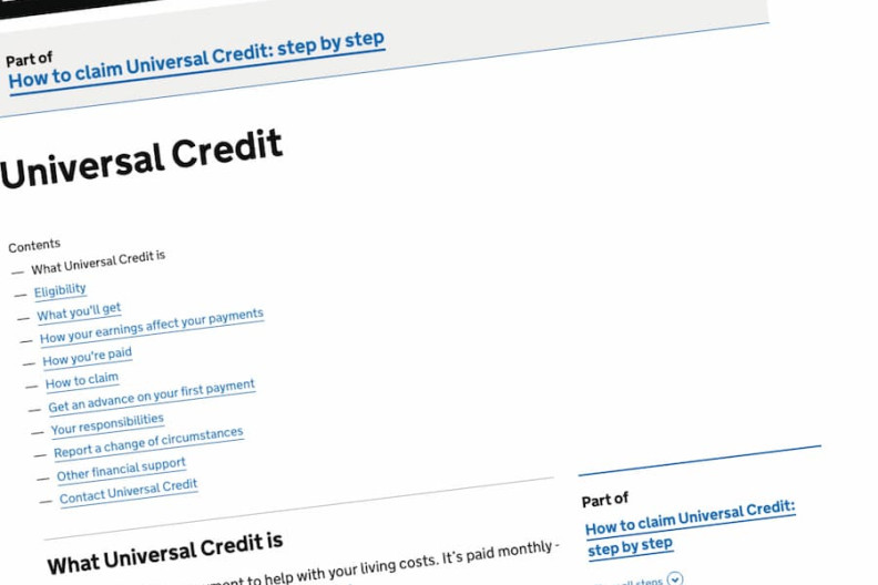 Universal credit website screenshot.