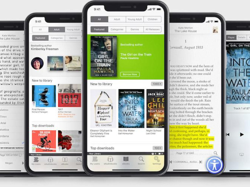 Mobile phones displaying free audiobook titles on the BorrowBox app.