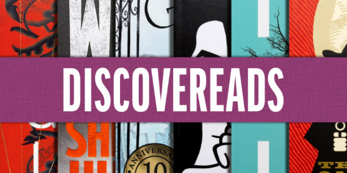 DiscoverReads placed over purple bookmark covering six books