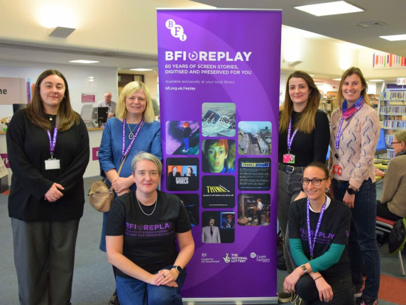 Representatives from BFI Replay visiting Ipswich County Library to promote the new service.