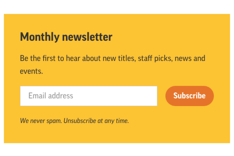 Screenshot of the newsletter signup form.