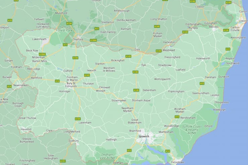 A map of Suffolk.